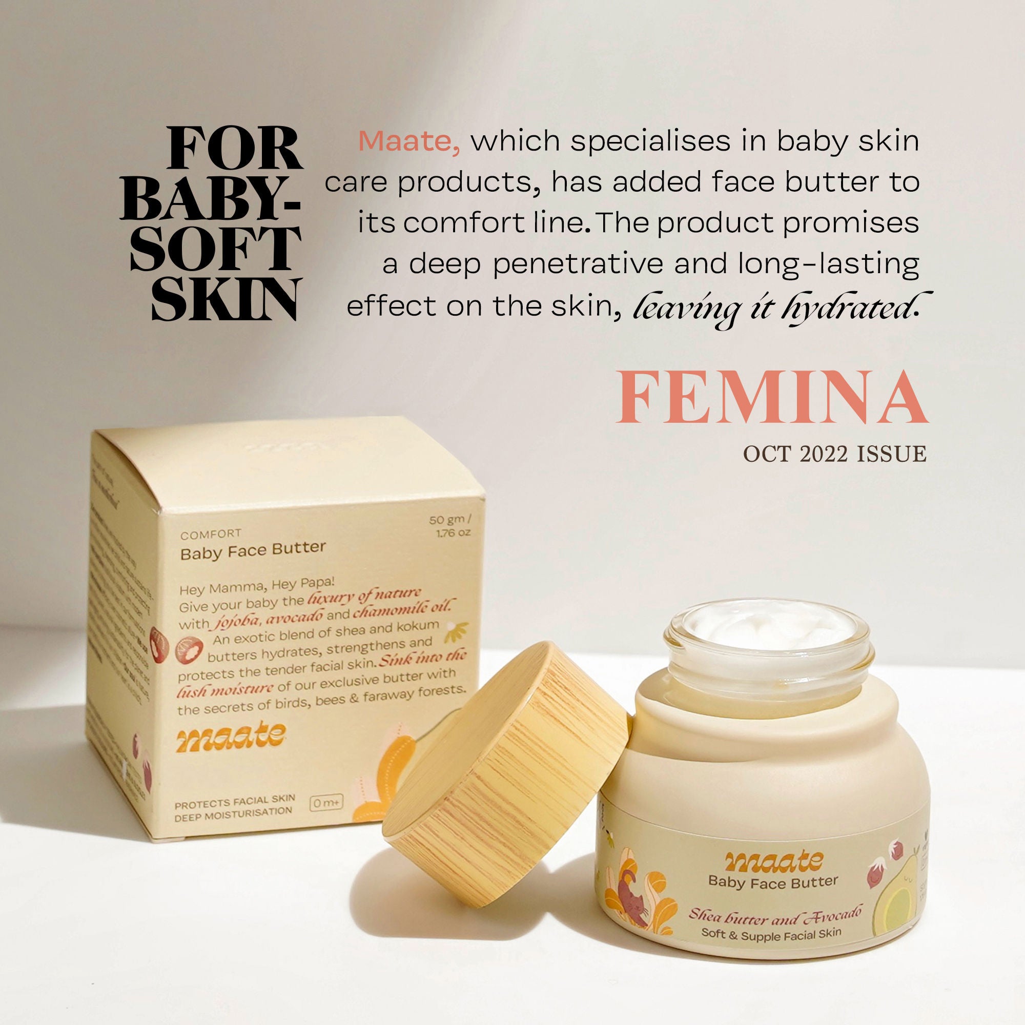 Maate Baby Face Butter Cream Moisturizer with Avocado & Shea Butter for Soft & Supple Skin, 50gm