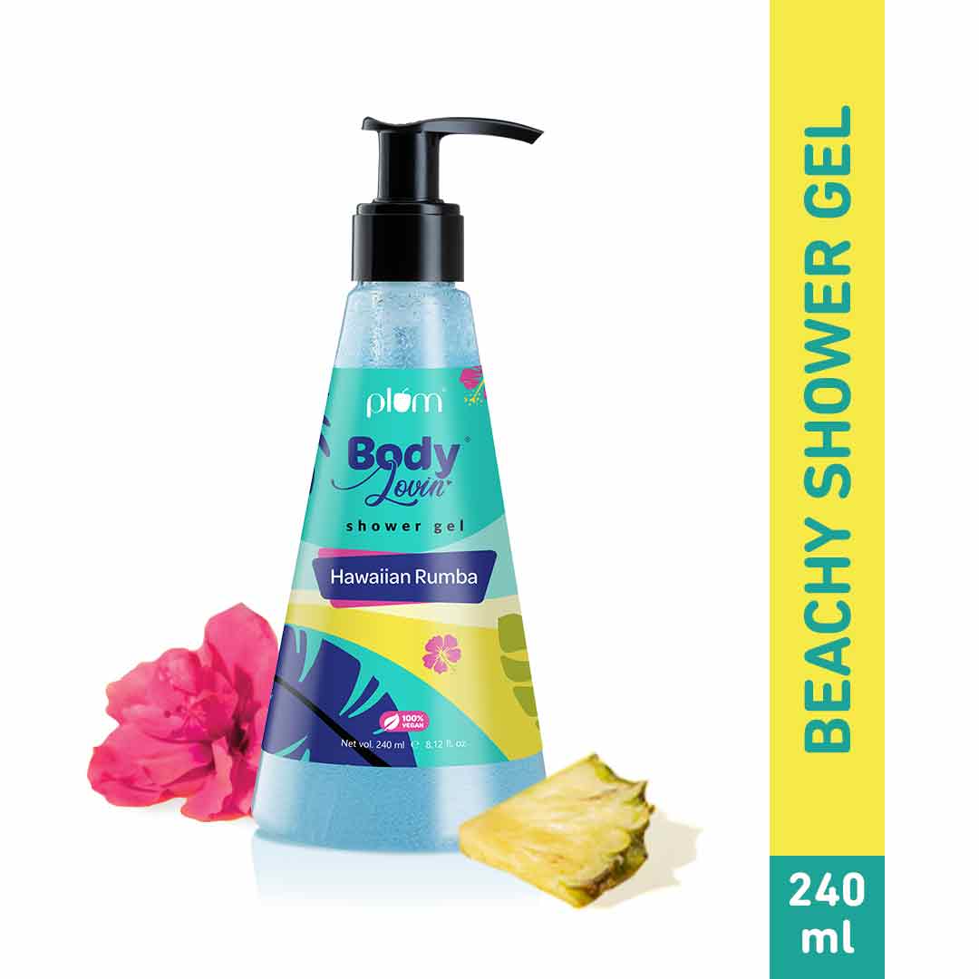 Plum Hawaiian Rumba Shower Gel by Plum BodyLovin' | SLS-Free | Hydrating Formula | Fresh Beachy Fragrance | Aloe-Infused Body Wash, 240ml Buy at Indicrest Image 2