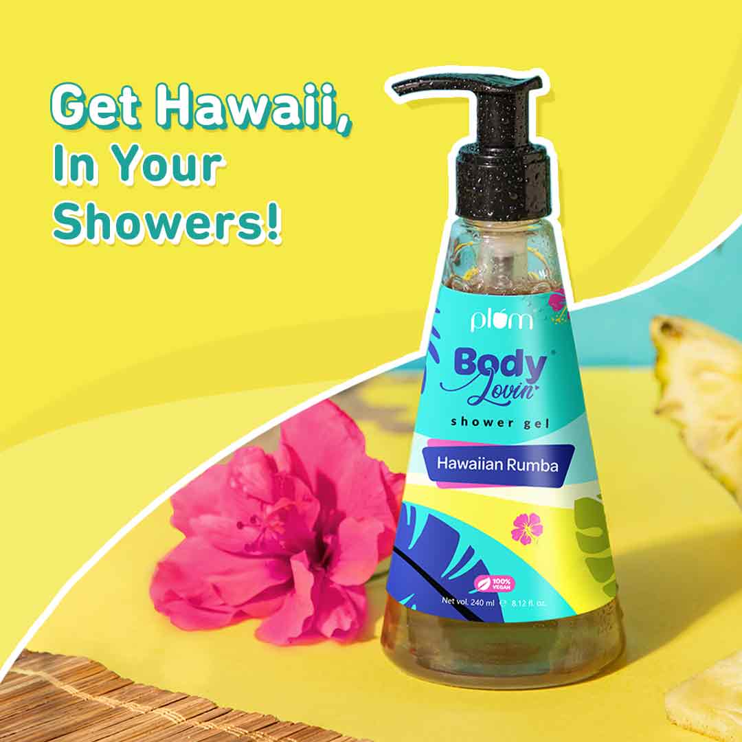Plum Hawaiian Rumba Shower Gel by Plum BodyLovin' | SLS-Free | Hydrating Formula | Fresh Beachy Fragrance | Aloe-Infused Body Wash, 240ml Buy at Indicrest Image 3
