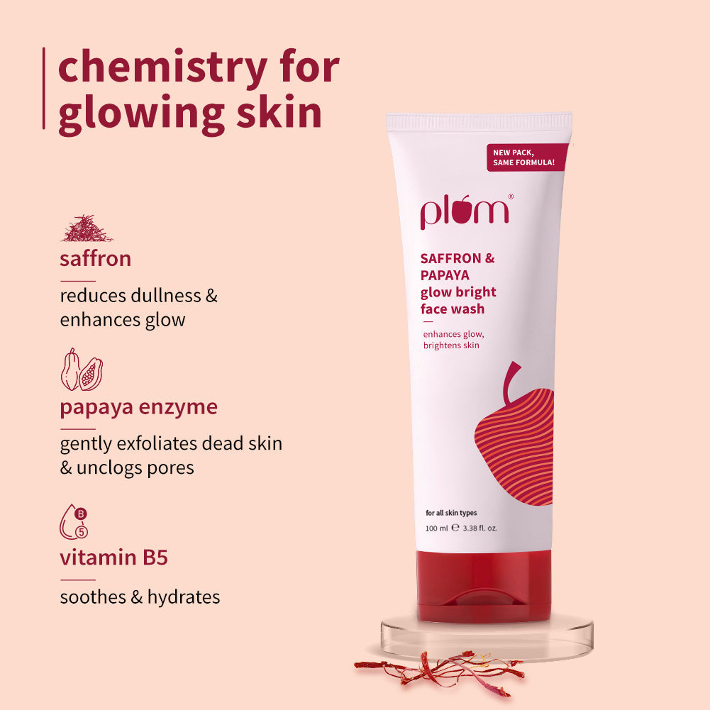 Plum Saffron & Papaya Glow Bright Face Wash | Enhances Glow | Brightens Skin | Gentle & Non-Drying, 100g x 2 Buy at Indicrest Image 12