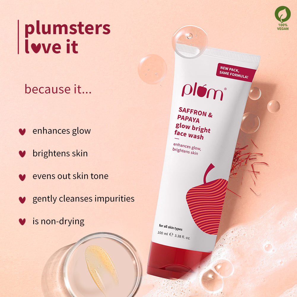 Plum Saffron & Papaya Glow Bright Face Wash | Enhances Glow | Brightens Skin | Gentle & Non-Drying, 100g Buy at Indicrest Image 5