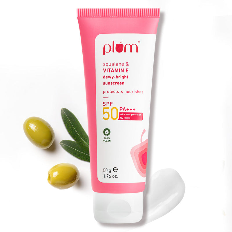 Plum Squalane & Vitamin E SPF 50 PA+++ Dewy-Bright Sunscreen | Safe, New Gen UV Filters | No White Cast, 50g Buy at Indicrest