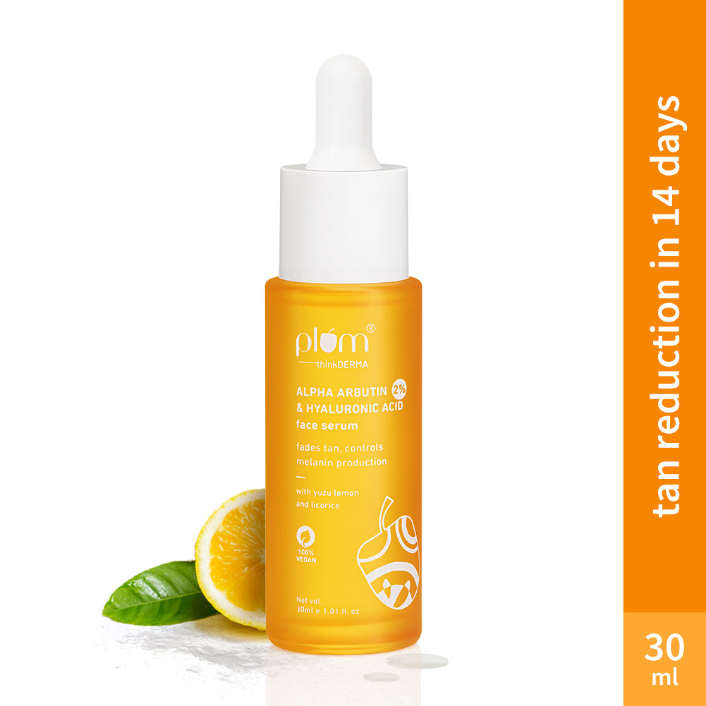 Plum 2% Alpha Arbutin & Hyaluronic Acid Tan Fading Face Serum | Reduces Tan In 14 Days |Suitable For Sensitive Skin | Dermat-Tested, 30ml Buy at Indicrest Image 2