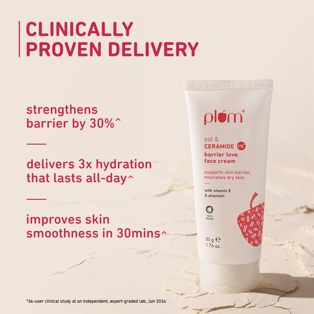 Plum Oat & 1% Ceramide Face Cream for Dry Skin | "3X Lasting Moisturization | Strengthens Skin Barrier | Dermat- Tested, 50g Buy at Indicrest Image 3