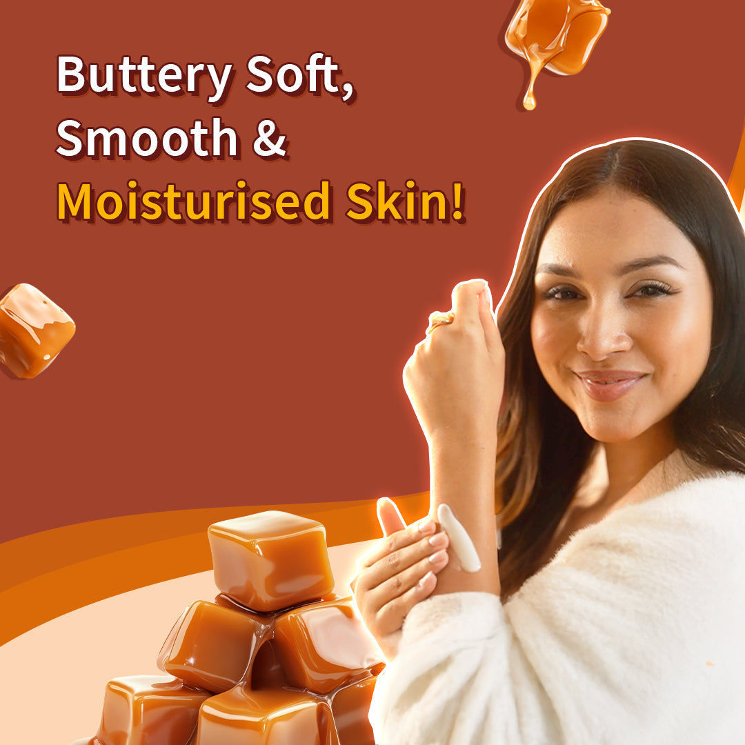 Plum Vanilla Caramello Body Butter by Plum BodyLovin' | Deep Moisturization | Shea Butter & Brazil Nut Oil | Vanilla & Salted Caramel | Non-Greasy & Lightweight, 180g Buy at Indicrest Image 4