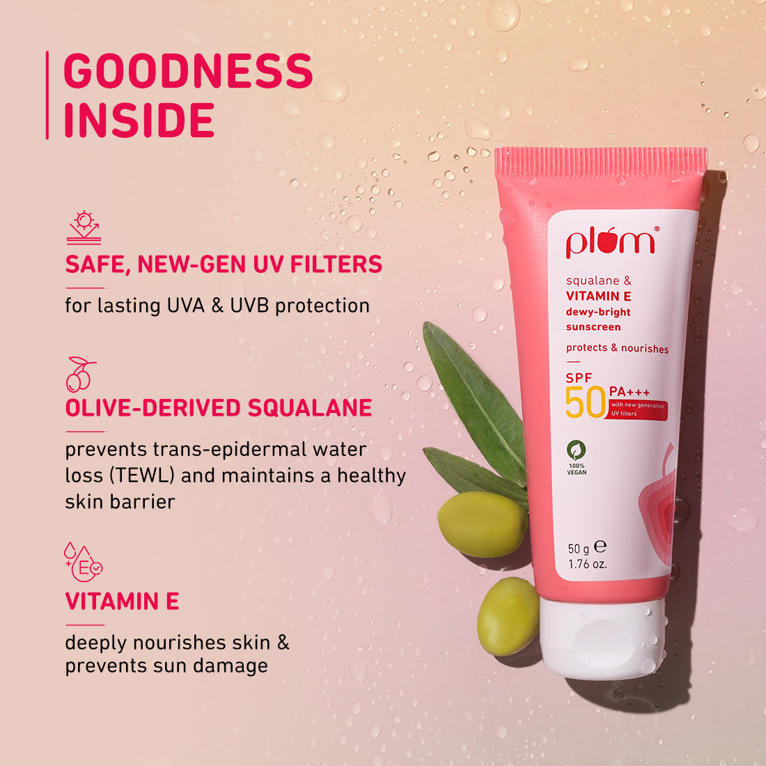 Plum Squalane & Vitamin E SPF 50 PA+++ Dewy-Bright Sunscreen | Safe, New Gen UV Filters | No White Cast, 50g Buy at Indicrest Image 4