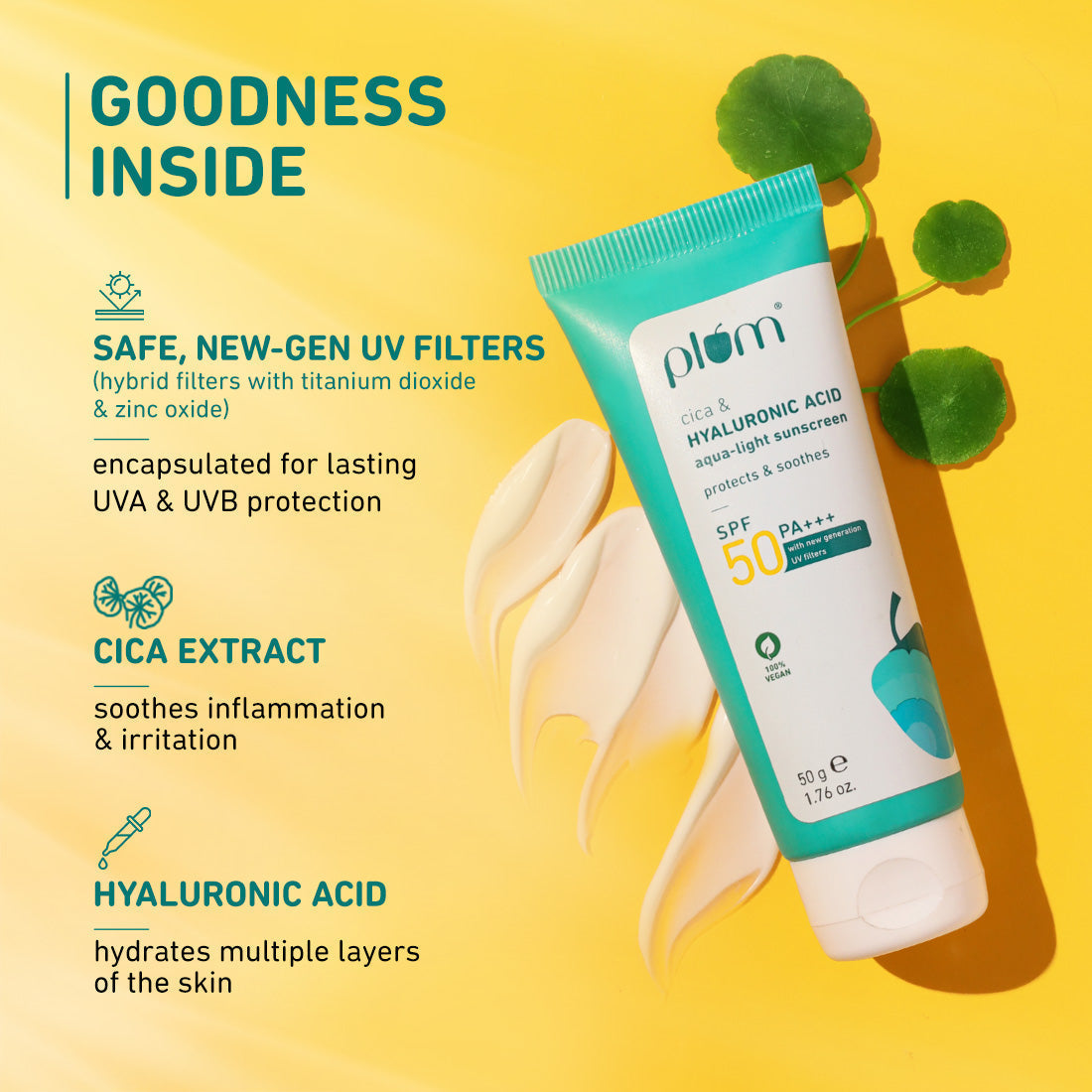 Plum Cica & Hyaluronic Acid SPF 50 Sunscreen | Safe, New Gen UV Filters | Non-Sticky| Non-Oily, 50g x 2 Buy at Indicrest Image 15