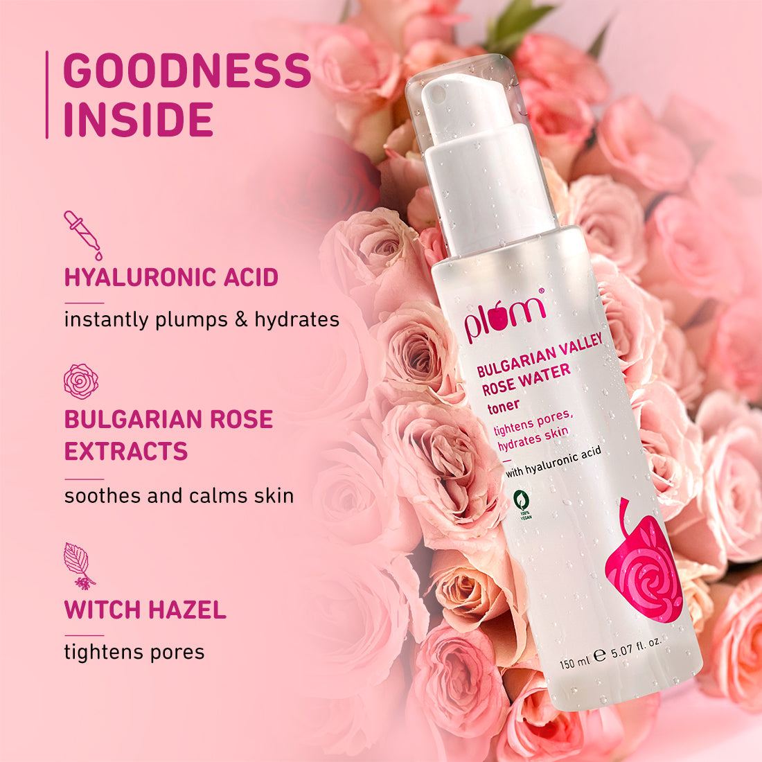 Plum Bulgarian Valley Rose Water Toner for tighter pores | Alcohol-Free Toner | Instantly Hydrates | Soothes & Calms Skin | Tightens Pores | Dermat-Tested, 150ml Buy at Indicrest Image 4