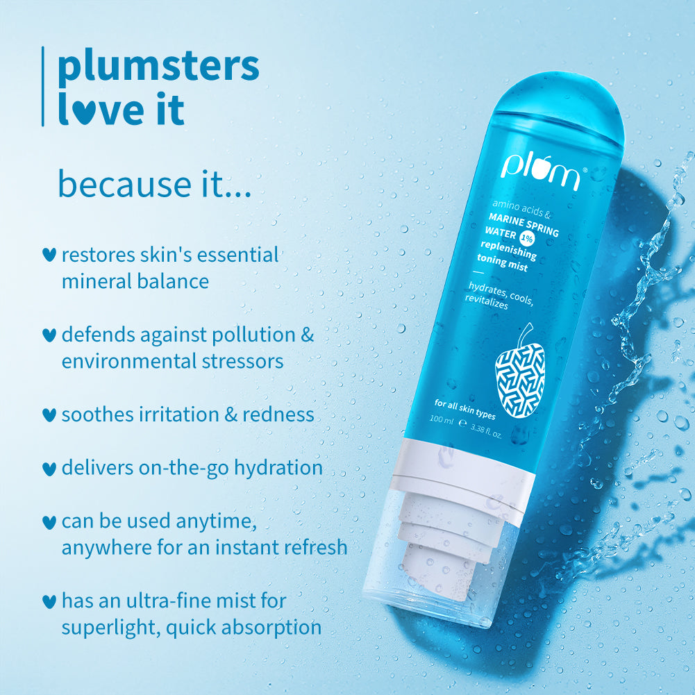 Plum 1% Marine Spring Water Replenishing Toning Mist Spray with Amino Acids | Hydrates, Cools & Revitalizes | With Active Minerals | On-The-Go Soothing Face Mist, 100ml Buy at Indicrest Image 3