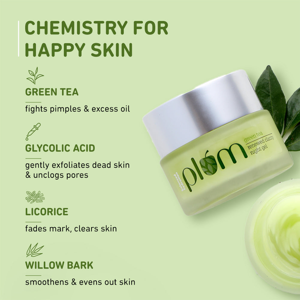 Plum Green Tea Renewed Clarity Night Gel Cream for Oily Skin | Fights Acne| Overnight Hydration |Lightweight & Non-Greasy, 50ml Buy at Indicrest Image 4