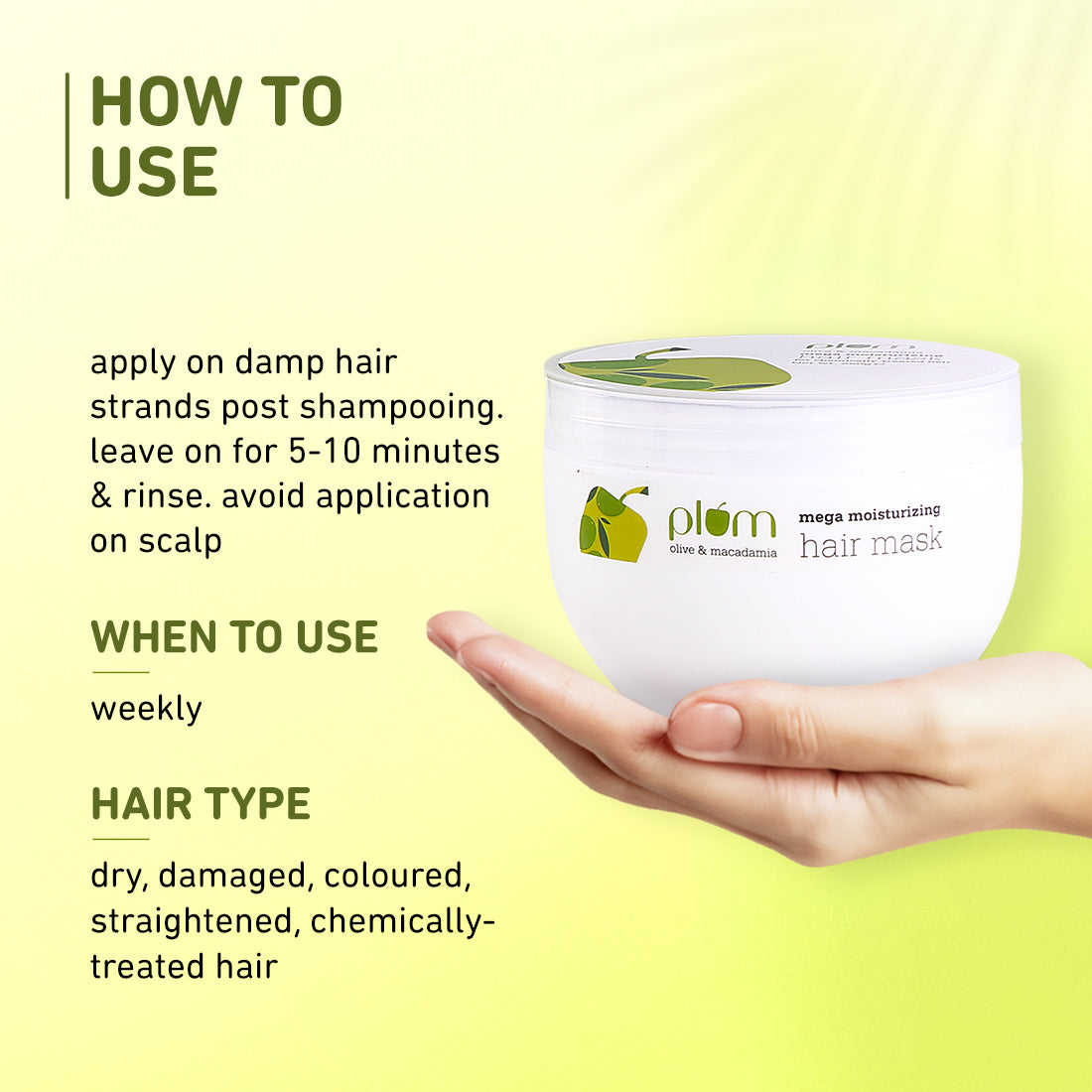 Plum Olive & Macadamia Mega Moisturizing Hair Mask | Repairs Damage | Smoothens Hair, 250g Buy at Indicrest Image 4