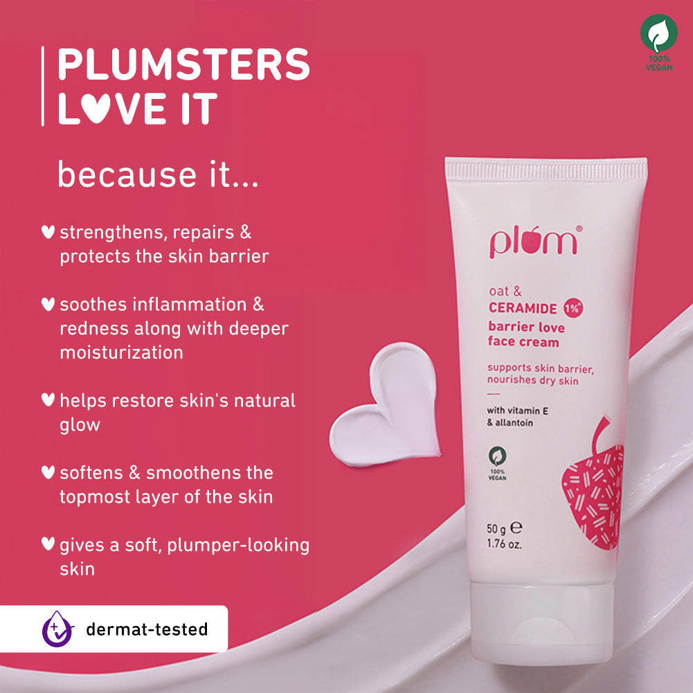 Plum Oat & 1% Ceramide Face Cream for Dry Skin | "3X Lasting Moisturization | Strengthens Skin Barrier | Dermat- Tested, 50g Buy at Indicrest Image 6