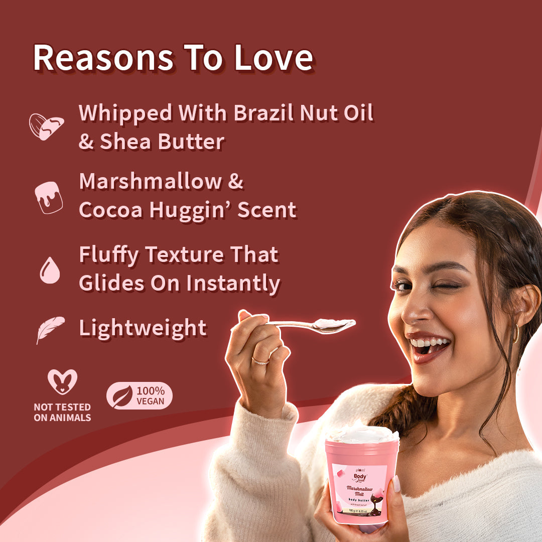 Plum Marshmallow Melt Body Butter by Plum BodyLovin' | Deep Moisturization | Shea Butter & Brazil Nut Oil | Cozy Cocoa Fragrance | Non-Greasy & Lightweight, 180g Buy at Indicrest Image 5
