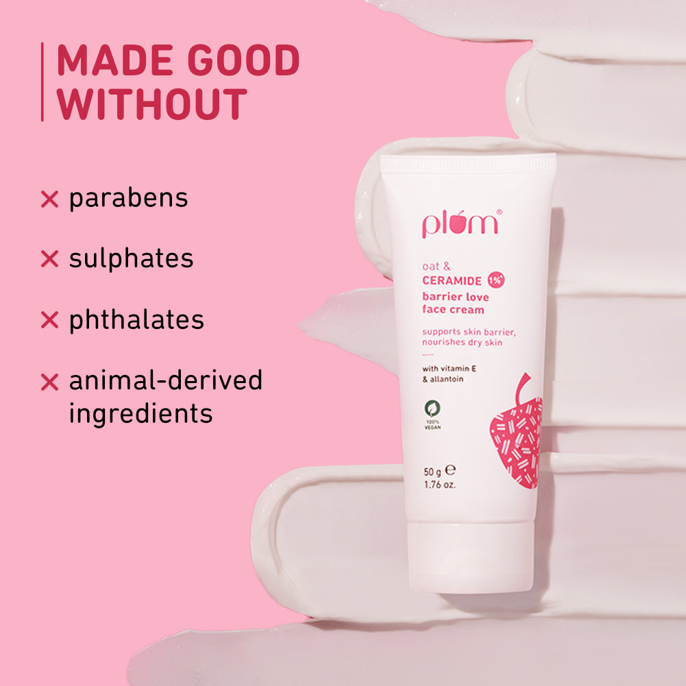 Plum Oat & 1% Ceramide Face Cream for Dry Skin | "3X Lasting Moisturization | Strengthens Skin Barrier | Dermat- Tested, 50g Buy at Indicrest Image 9