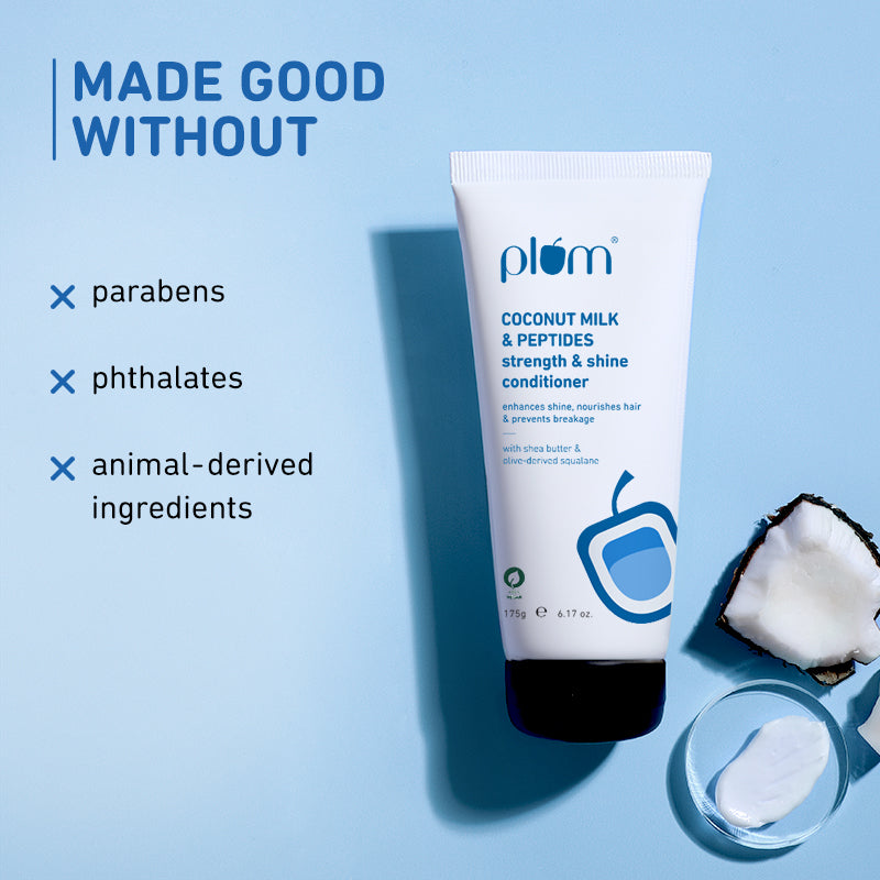 Plum Coconut Milk & Peptides Conditioner for Dry Hair | Softens Hair | Nourishes & Smoothens Strands, 175g Buy at Indicrest Image 8