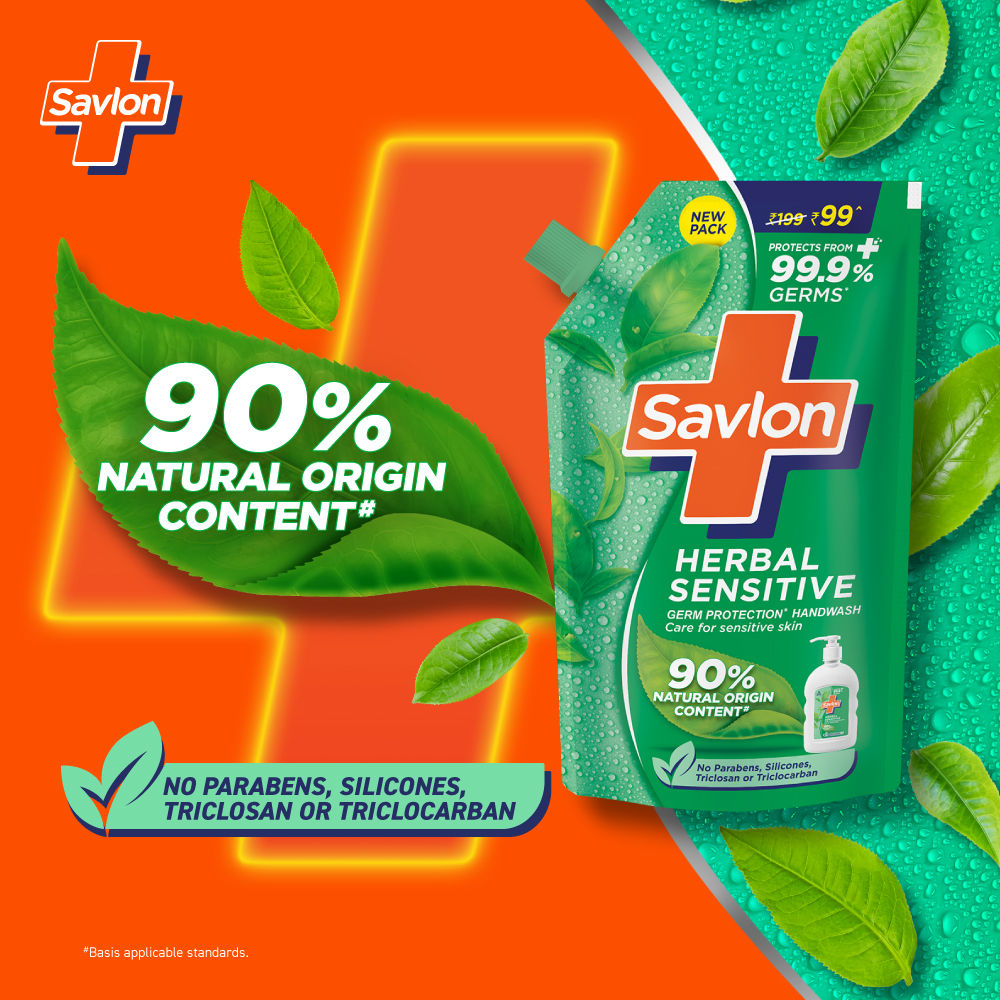 Savlon Herbal Sensitive PH Balanced Liquid Handwash Refill Pouch, 650ml Buy at Indicrest Image 3