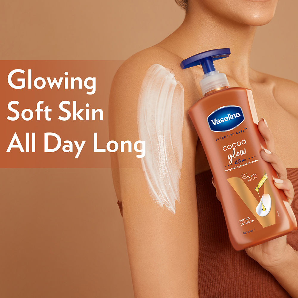Vaseline Cocoa Glow Serum In Lotion, 600ml, 100% Pure Cocoa & Shea Butter for Glowing & Soft Skin Buy at Indicrest Image 2