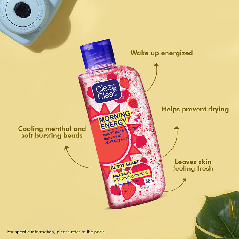 Clean & Clear Morning Energy Berry Blast Face Wash - Gentle Cleanser with Menthol for Oily Skin, 150ml Buy at Indicrest Image 2