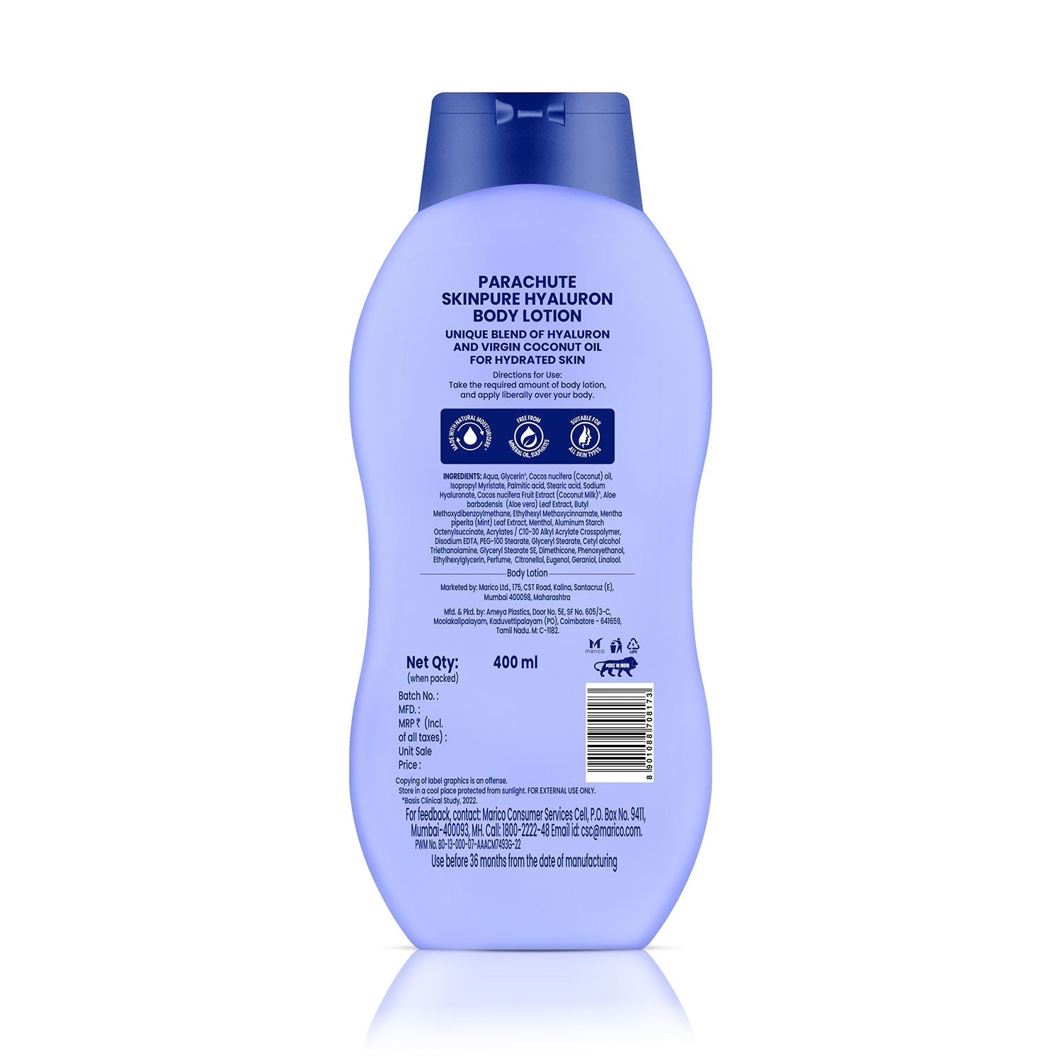 Parachute SkinPure Hyaluron Body Lotion With Virgin Coconut Oil, 400ml Buy at Indicrest Image 7