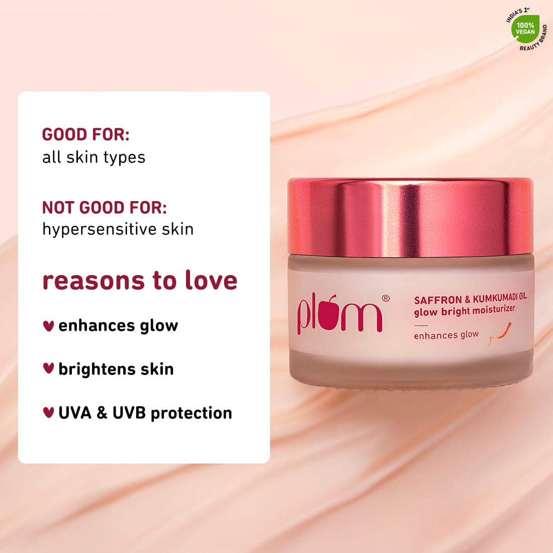 Plum Saffron & Kumkumadi Oil Glow Bright Moisturizer with SPF 35 | Enhances Glow | Brightens Skin, 50g x 2 Buy at Indicrest Image 9
