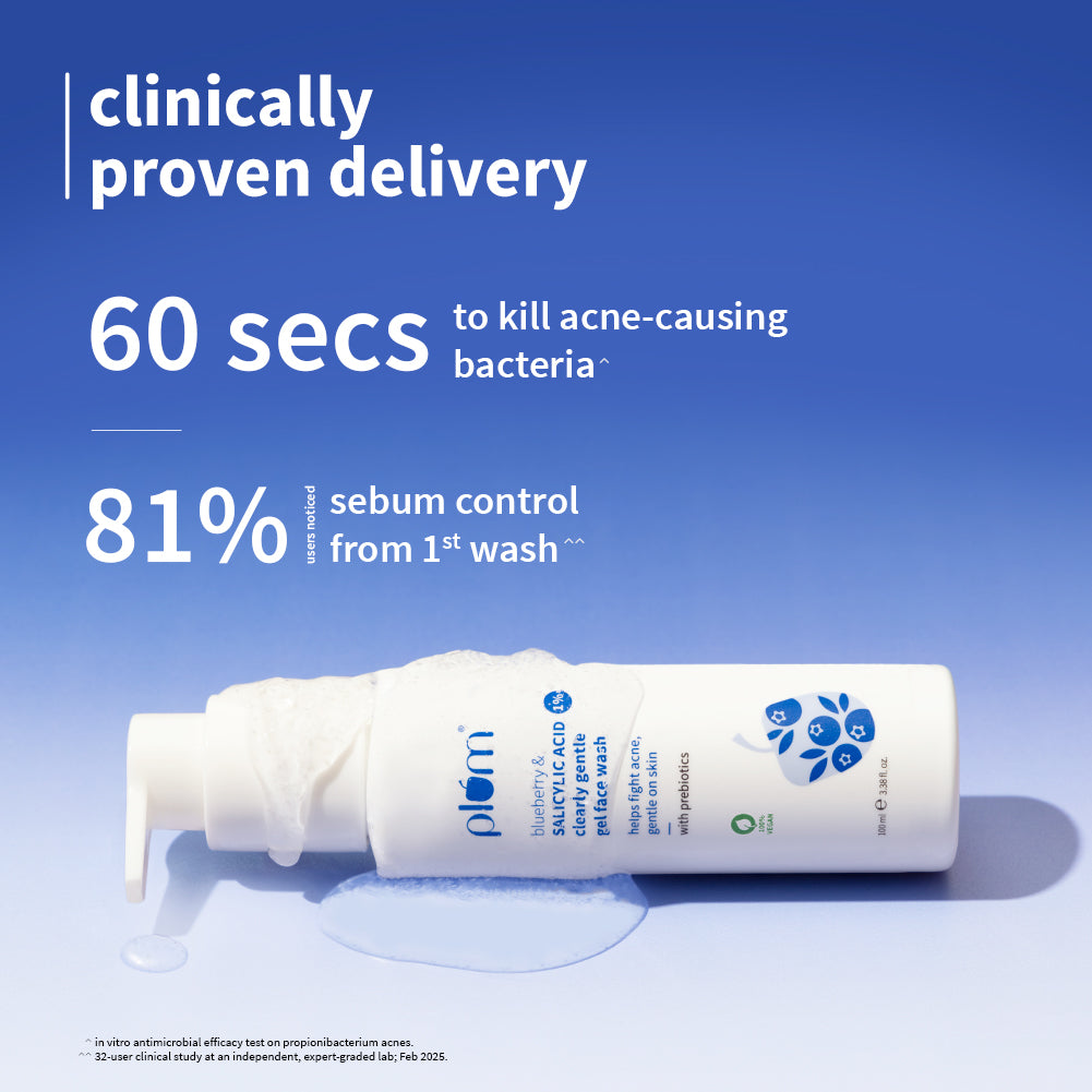 Plum Plum 1% Salicylic Acid Clearly Gentle Gel Face Wash with Blueberry | Helps Fight Active Acne | Gentle & Non-Drying | For Oily, Acne-Prone Skin | Beginner-Friendly | All Genders | 100% Vegan | 100 Ml, 100ml Buy at Indicrest Image 2