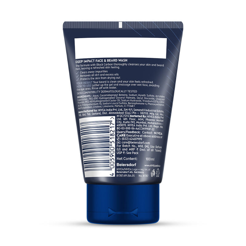 Nivea MEN Face Wash, Deep Impact Intense Clean, for Beard & Face, with Black Carbon, 100g Buy at Indicrest Image 10