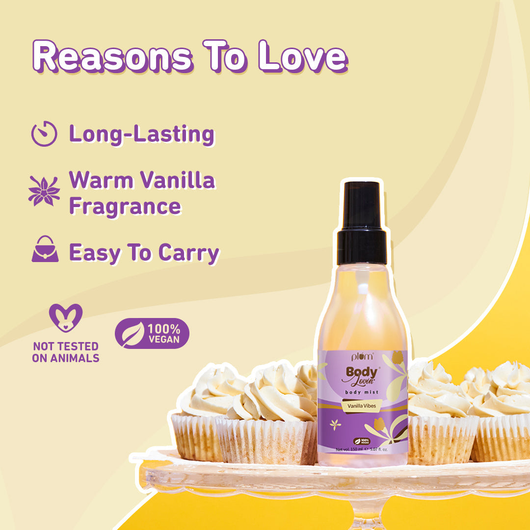 Plum Vanilla Vibes Body Mist by Plum BodyLovin' | Long Lasting | Travel-Friendly | Warm Vanilla Fragrance | Perfume Body Spray, 150ml Buy at Indicrest Image 4