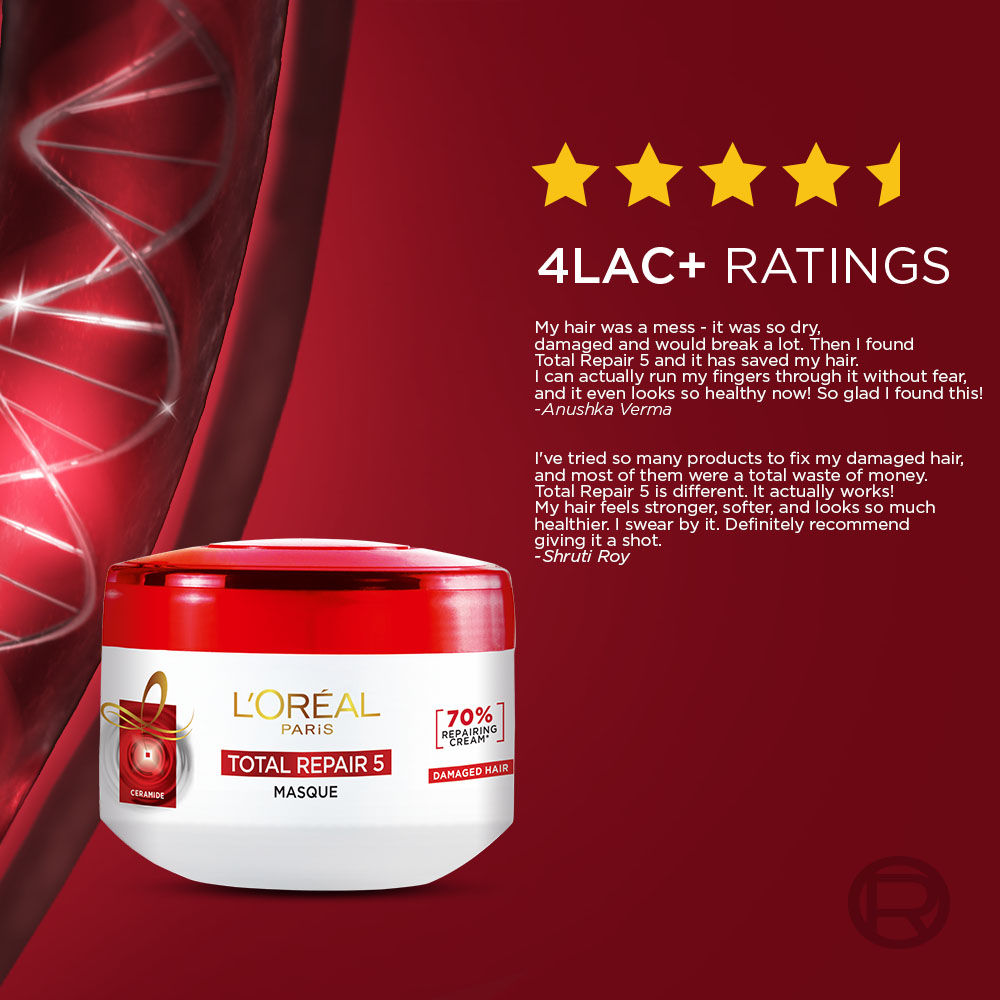 L'Oreal Paris Total Repair 5 Hair Masque With Protien + Ceramide For Damaged & Weak Hair, 200g Buy at Indicrest Image 6