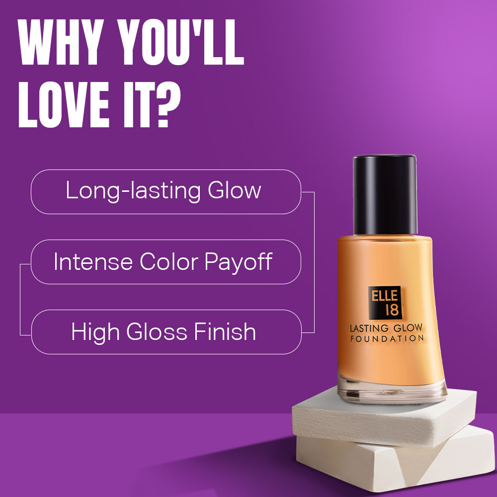 Elle 18 Lasting Glow Lightweight Foundation, Enriched With Vitamin E - 02 Marble, 27ml Buy at Indicrest Image 5