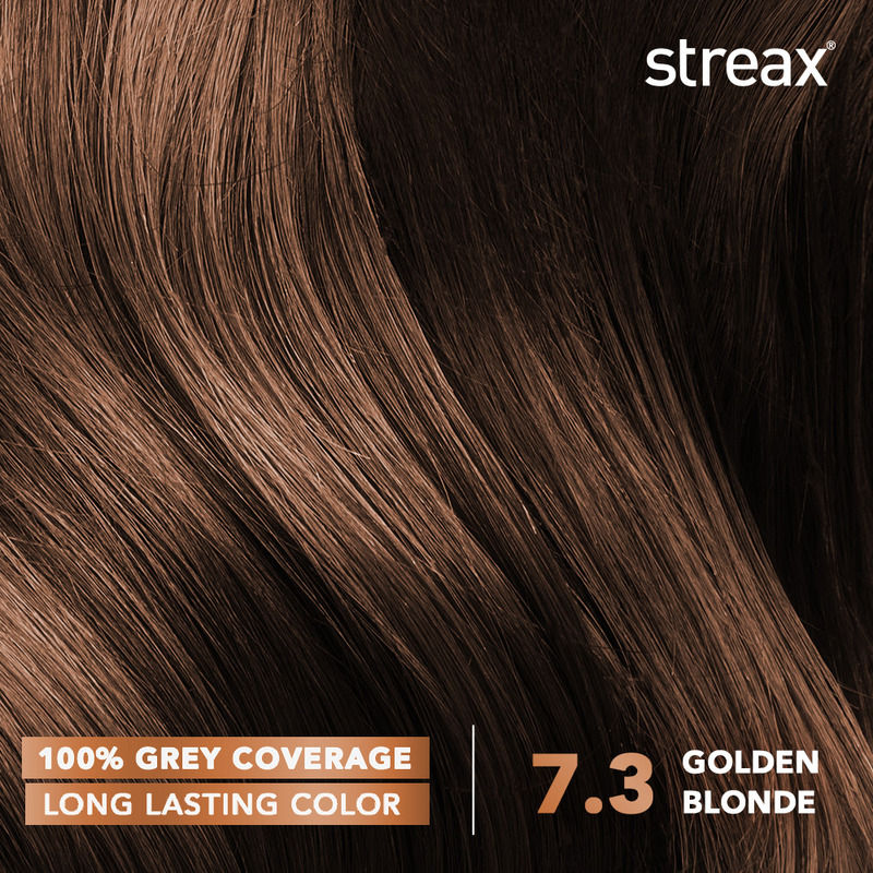 Streax Cream Hair Colour With 100% Grey Coverage & No Ammonia - 7.3 Golden Blonde, 70g+50ml Buy at Indicrest Image 3