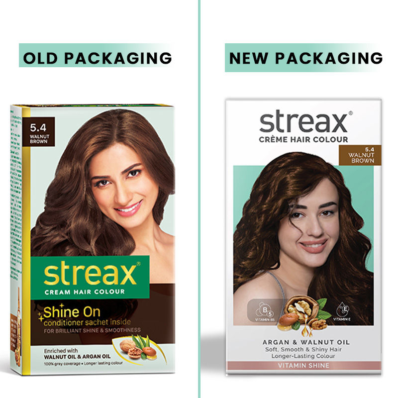 Streax Cream Hair Colour With 100% Grey Coverage & No Ammonia - 5.4 Walnut Brown, 35g+25ml Buy at Indicrest Image 2