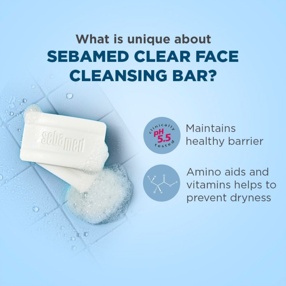 Sebamed Clear Face Cleansing Bar, PH 5.5, Reduces Pimples & Blackheads, Vitamin E, 100g Buy at Indicrest Image 6