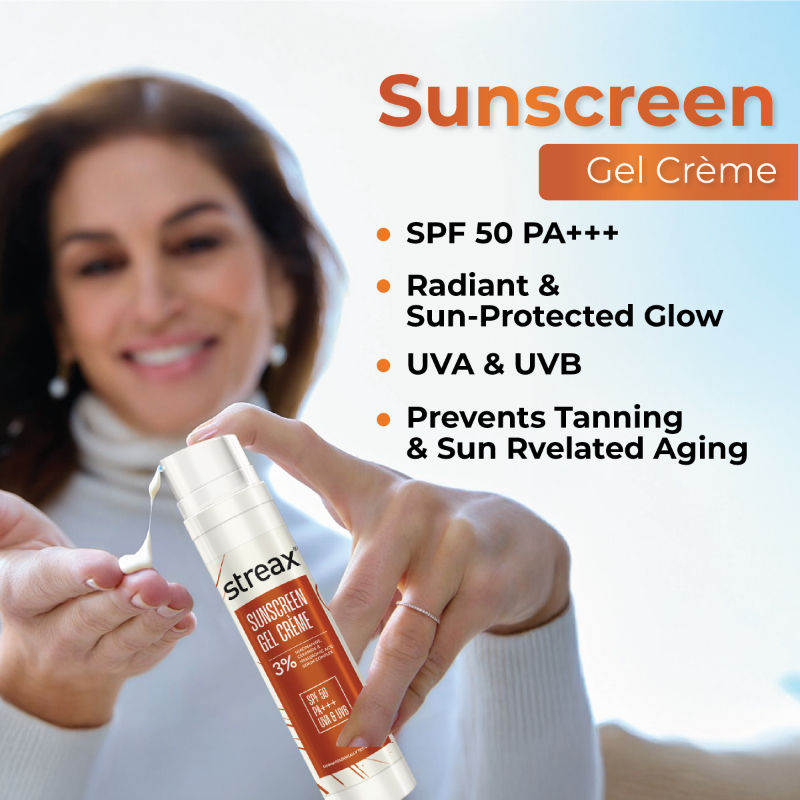 Streax Sunscreen Gel Crème SPF 50 Pa+++, 50G, Hydrating & Brightening, Non-Oily & No White Cast, 50ml Buy at Indicrest Image 2