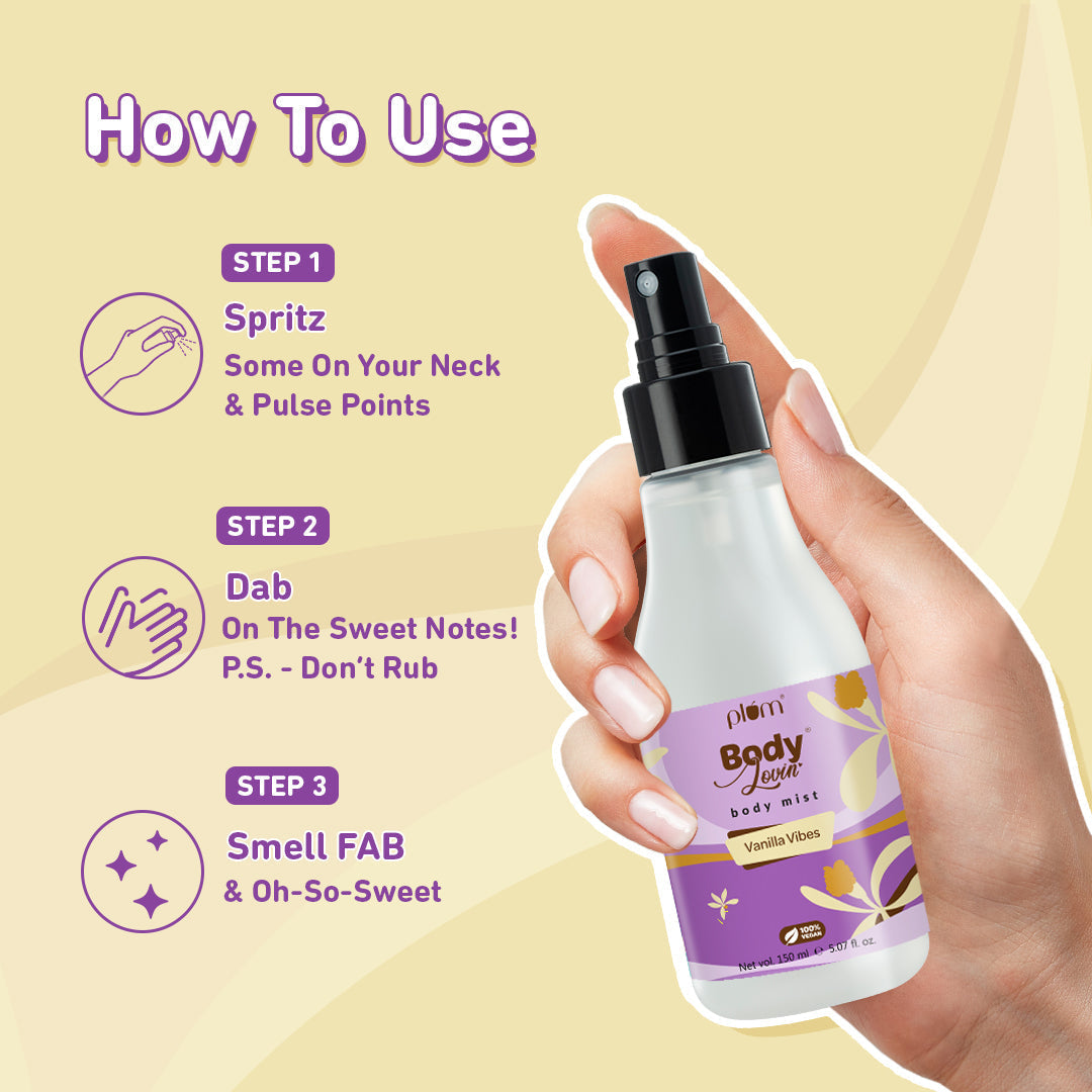 Plum Vanilla Vibes Body Mist by Plum BodyLovin' | Long Lasting | Travel-Friendly | Warm Vanilla Fragrance | Perfume Body Spray, 150ml Buy at Indicrest Image 7