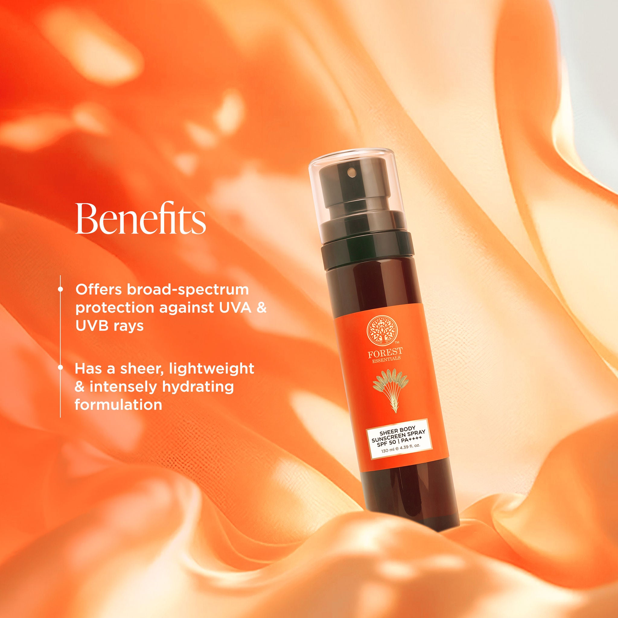 Forest Essentials Sheer Sunscreen Body Spray Spf 50 PA++++ Lightweight, No White Cast, 130ml