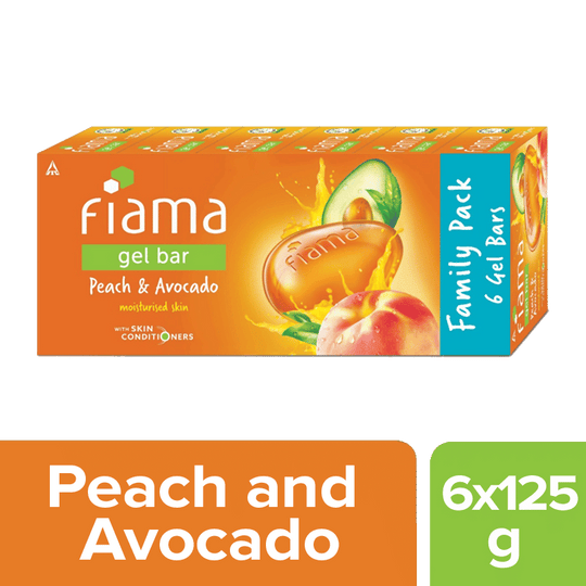 Fiama Peach & Avocado Gel Bar, Moisturized Skin, Skin Friendly PH (Pack of 6 Soaps), 750g Buy at Indicrest