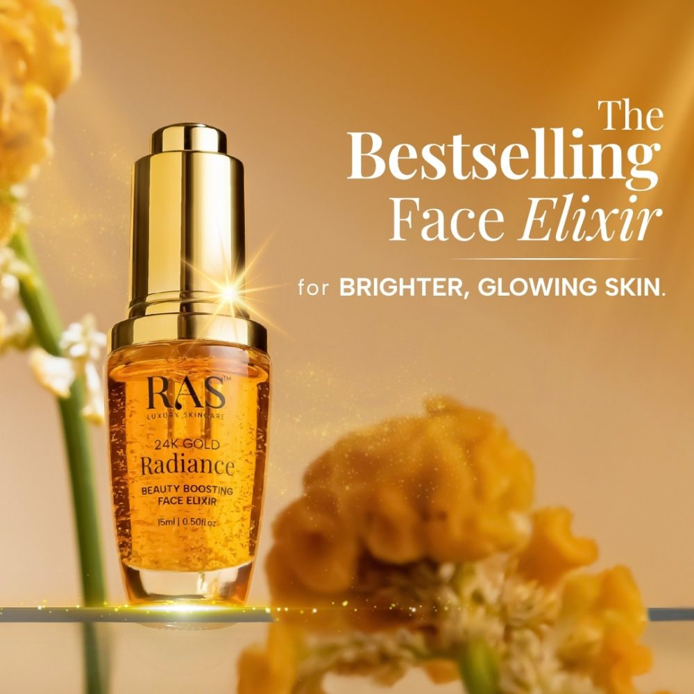 RAS Luxury Oils 24K Gold Radiance Beauty Boosting Face Elixir Serum For Glowing Skin, 6ml
