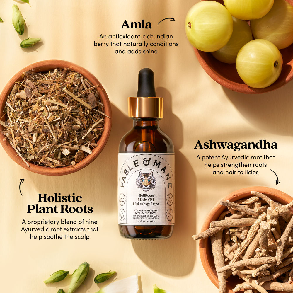 Fable & Mane Holiroots Treatment Oil With Ashwagandha & Amla For Hydration & Healthier Hair, 55ml