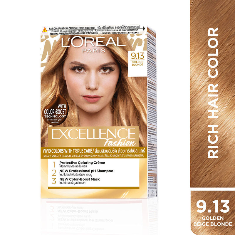 L'Oreal Paris Excellence Fashion Hair Color - Shade 9.13 Golden Beige Blonde, 172ml Buy at Indicrest