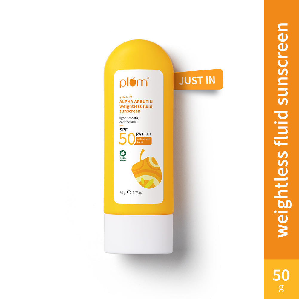 Plum Yuzu & Alpha Arbutin SPF 50 Weightless Fluid Sunscreen | Ultra-Light Texture | No White Cast | Non-Greasy, 50g Buy at Indicrest Image 2