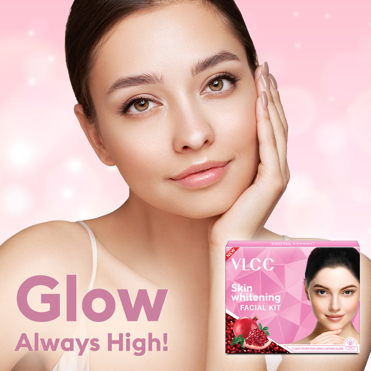 Contents of VLCC Radiance Facial Kit laid out – cleanser, scrub, gel, cream, mask