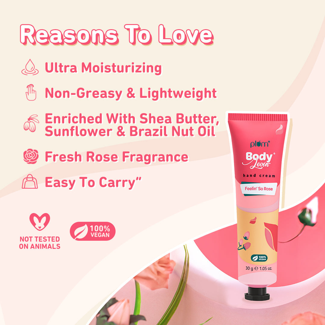 Plum Feelin' So Rose Hand Cream by Plum Body Lovin' | Ultra Moisturizing With Shea Butter | Fresh Rose Fragrance With A Musky Twist | Non-Greasy & Lightweight, 30g Buy at Indicrest Image 4