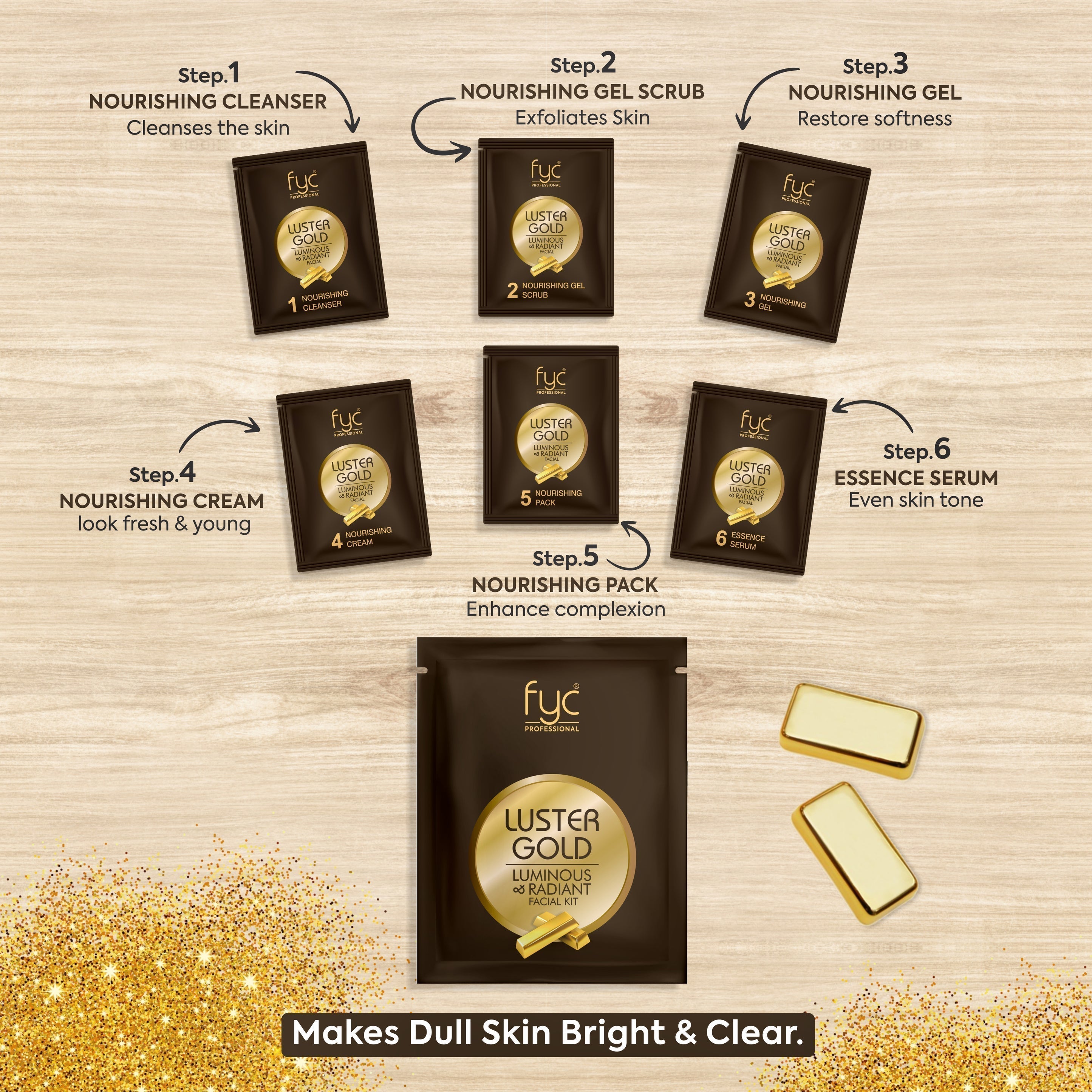 FYC 260g Luster Gold Facial Kit – Full Facial Set Display