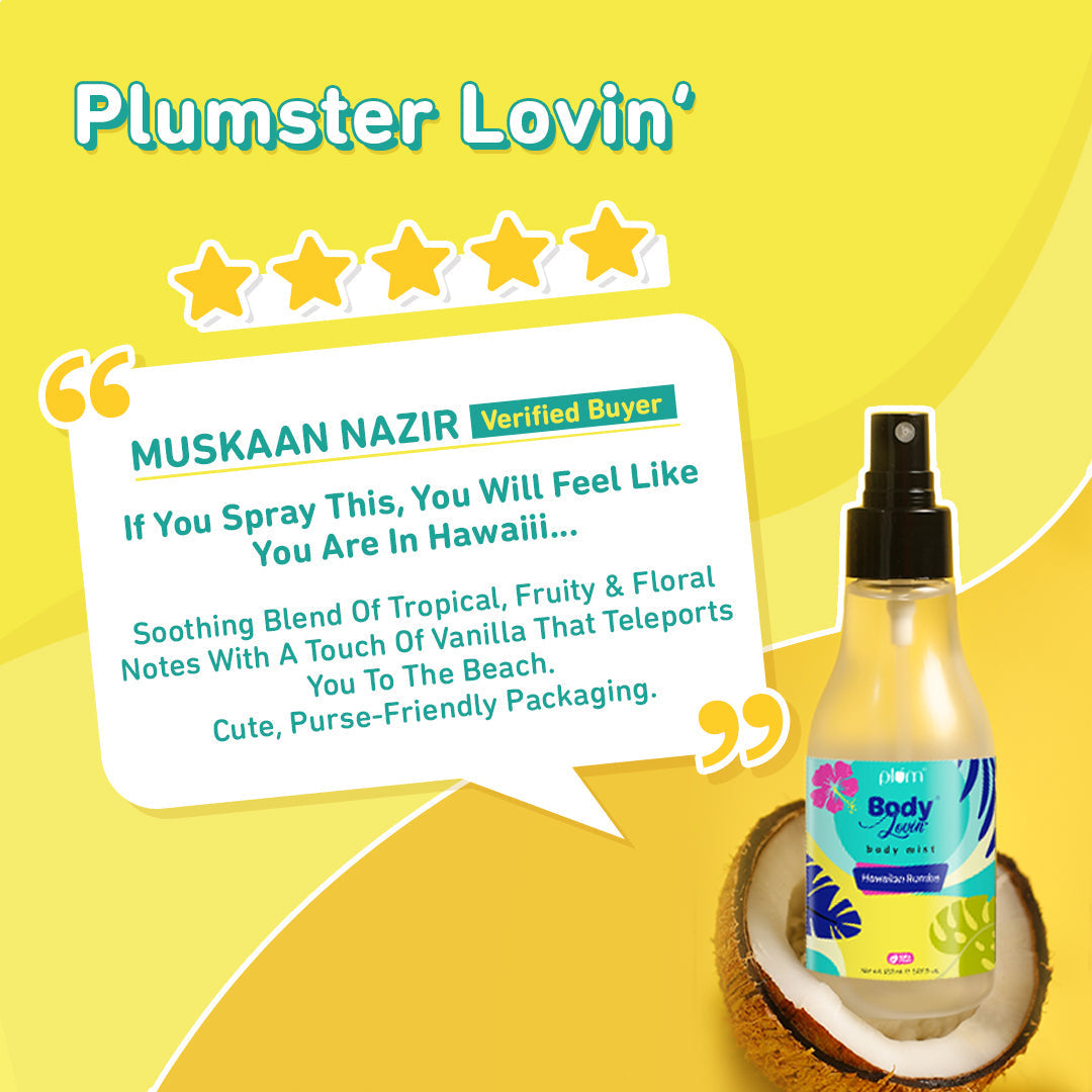Plum Hawaiian Rumba Body Mist by Plum BodyLovin' | Long Lasting |Travel-Friendly | Fun Beachy Fragrance | Perfume Body Spray, 100ml Buy at Indicrest Image 14
