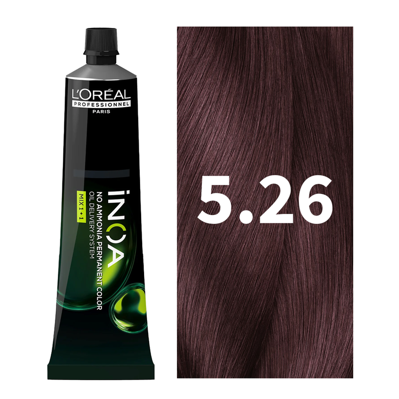 L'Oreal Professionnel Paris iNOA - 5.26 (Light Iridescrent Red Brown) - Ammonia Free Permanent Colour - Mix 1:1 - (60g) Buy at Indicrest