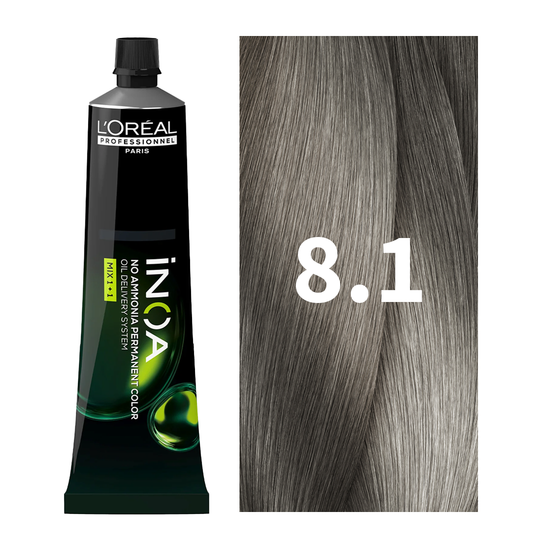 L'Oreal Professionnel Paris iNOA - 8.1 (Light Ash Blonde) - Ammonia Free Permanent Colour - Mix 1:1 - (60g) at Indicrest Buy at Indicrest