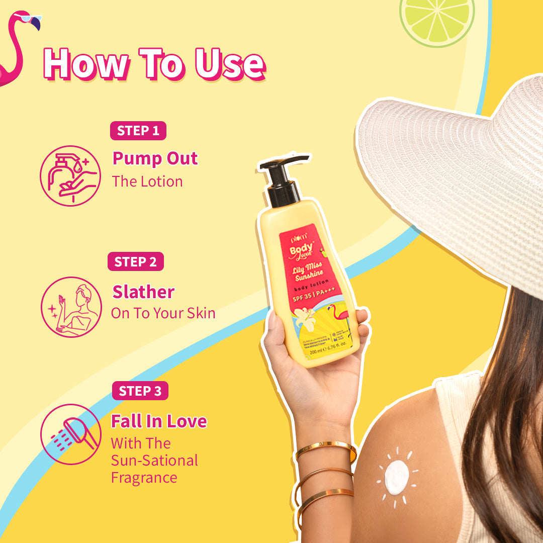 Plum Lily Miss Sunshine Sunscreen Body Lotion SPF 35 PA+++ by Plum BodyLovin' | No White Cast | Reduces Tan | Brightens, Cools & Hydrates Skin | Fresh Fruity-Floral Fragrance, 200ml Buy at Indicrest Image 6