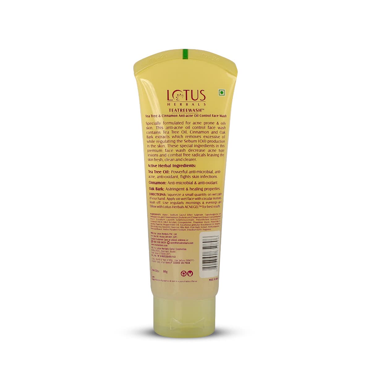 Lotus Herbals Tea Tree & Cinnamon Anti-acne Oil Control Face Wash (80g) - Indicrest Buy at Indicrest Image 2