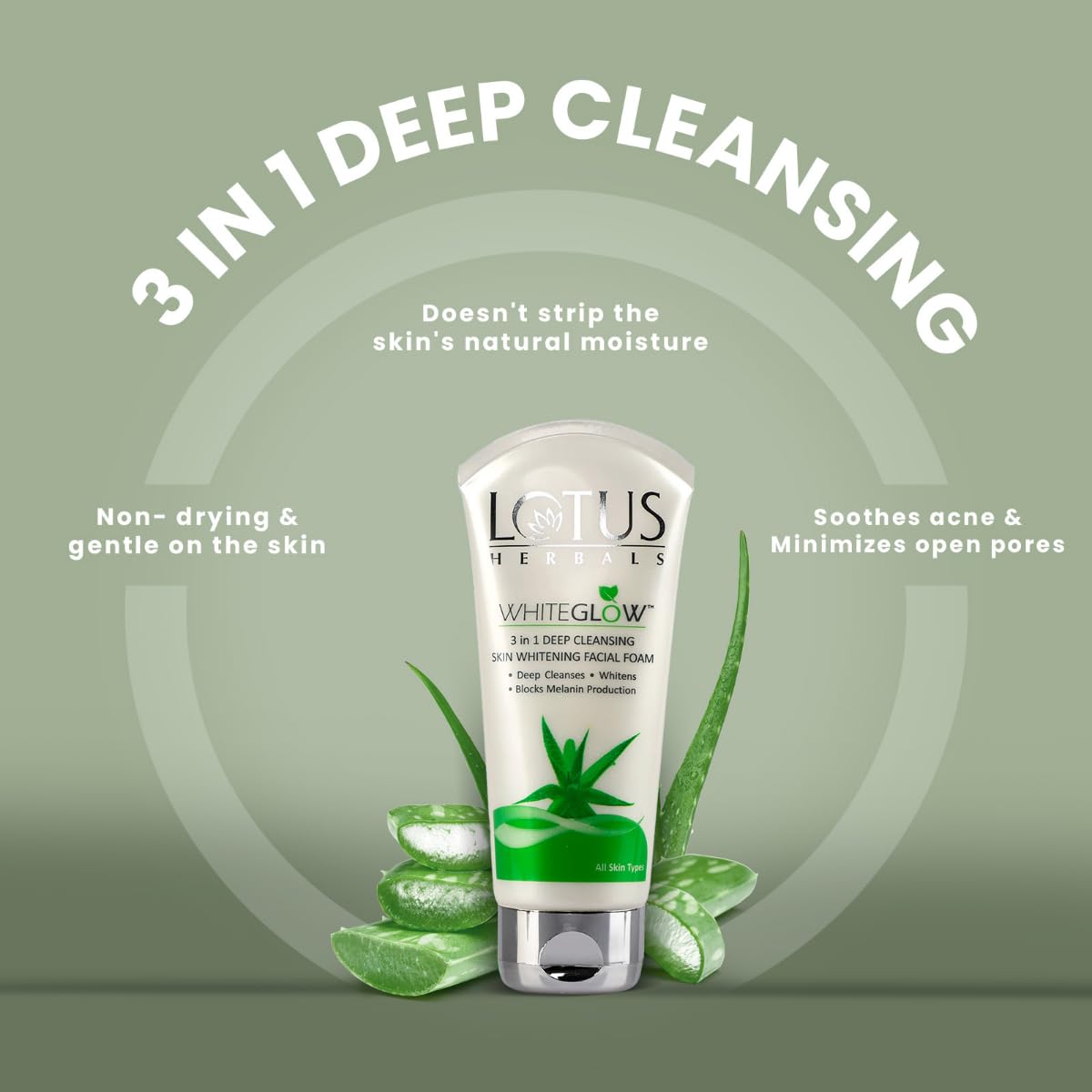 Lotus Herbals WhiteGlow 3-In-1 Deep Cleansing Skin Whitening Facial Foam (100g) - Indicrest Buy at Indicrest Image 3