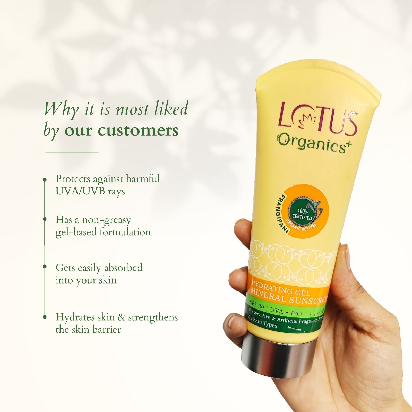 Lotus Organics+ Hydrating Gel Mineral Sunscreen SPF 30 PA+++ (100g) – Moisturize & Protect - Indicrest Buy at Indicrest Image 5